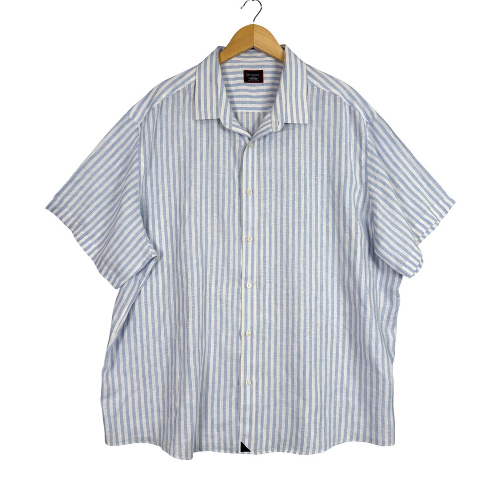 UNTUCKit Breckenridge Linen Shirt Mens XXXLC Blue White Striped Short Sleeve